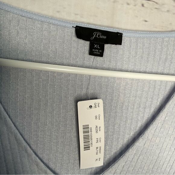 J. Crew Puff Sleeve V Neck Ribbed Top Womens Extra Large XL BabyBlue Long Sleeve - Picture 5 of 8